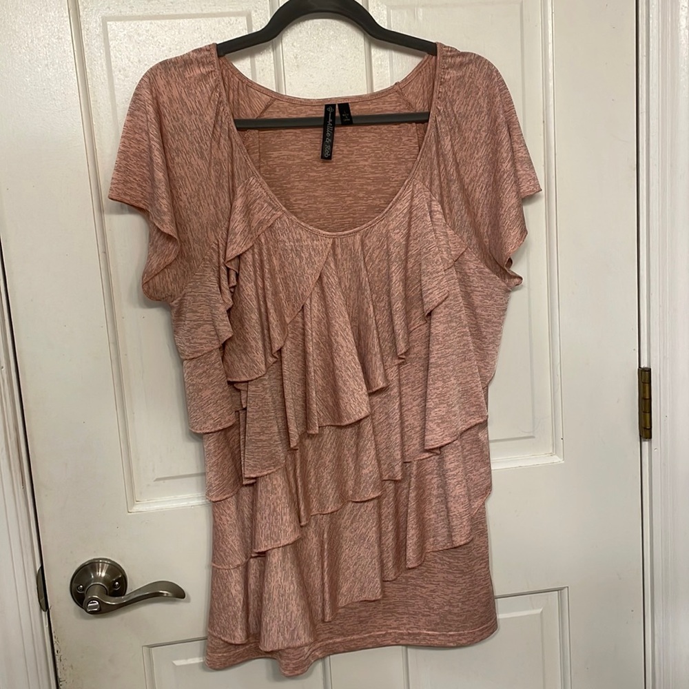 Allie & Rob pink blouse with front ruffles. Size large.